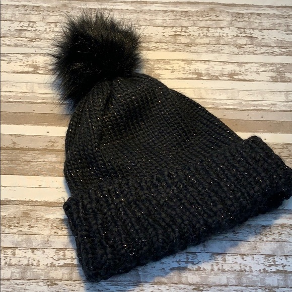 Lauren Conrad Black/Silver Faux Fur Beanie - Picture 2 of 3
